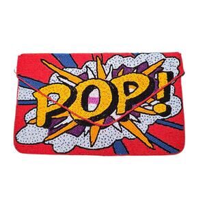 Ricki Designs Beaded POP Comic Clutch Purse Red Bead Bah NEW No Strap